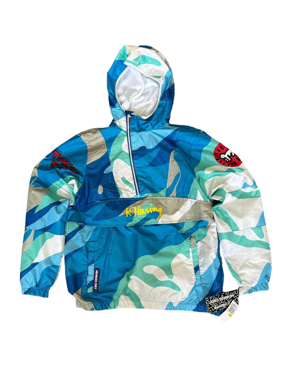 Members Only Keith Haring Camo Windbreaker Jacket Hoodie Men’s Size Medium New
